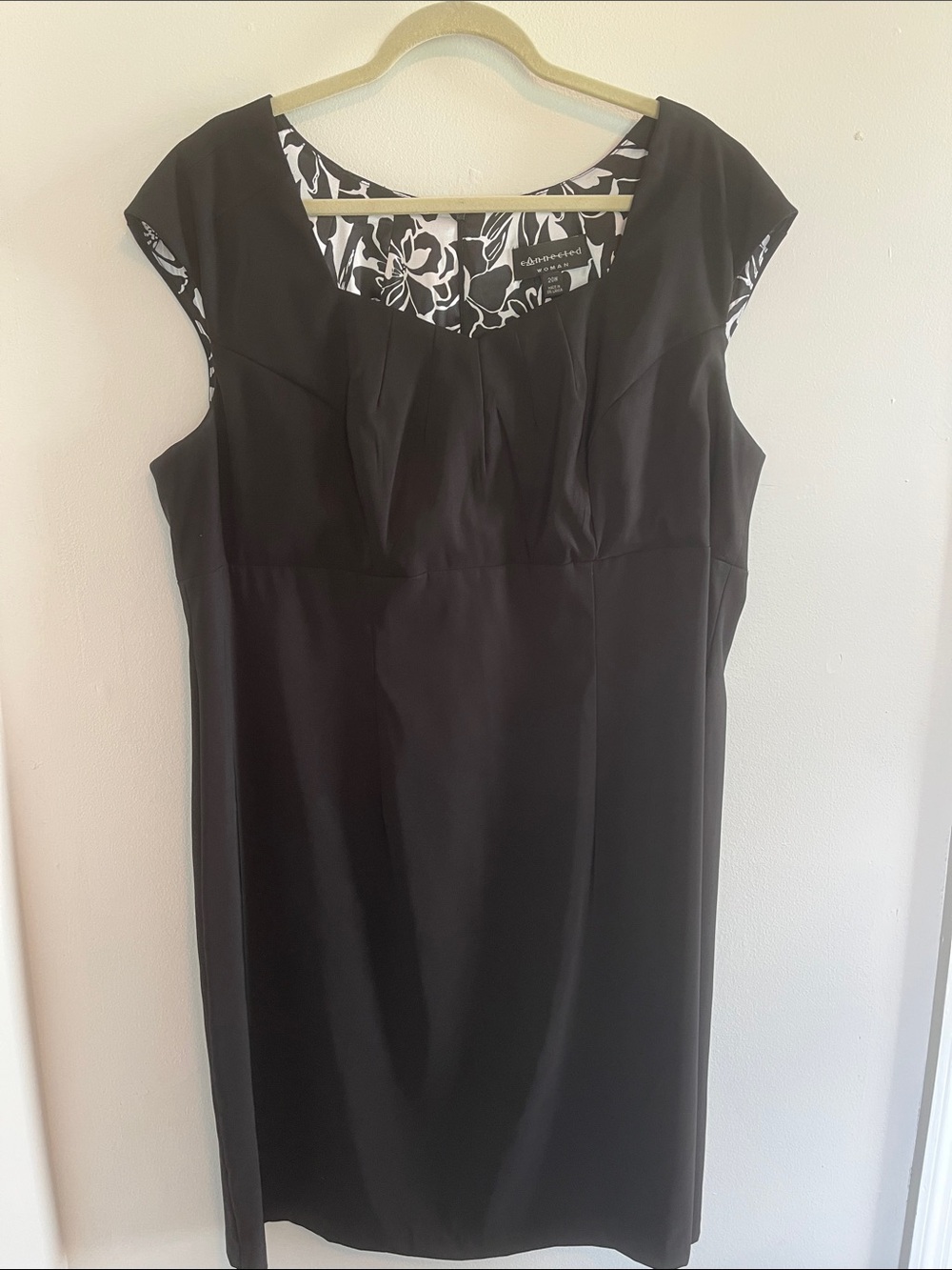 Classic Black Midi Dress with Monochrome Floral Trim